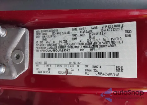 2013 Ford Escape Titanium from USA, damaged, VIN 1FMCU9J99DUA99592